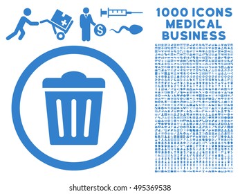 Trash Can icon with 1000 medical business cobalt vector pictographs. Set style is flat symbols, white background.