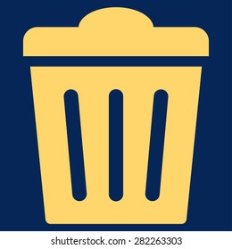 Trash can icon from Basic Plain Icon Set. Style: flat vector image, yellow color, rounded angles, blue background.