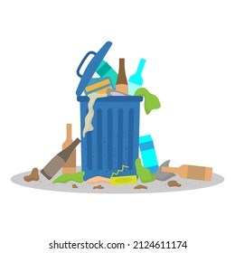 Trash can icon. A bin filled with rubbish. Garbage, urn. Color silhouette. Front side view. Vector simple flat graphic illustration. Isolated object on a white background. Isolate.