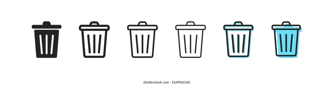 Trash Can Icon. Bin Symbol. Simple Outline Garbage Icons. Dustbin Icons Set. EPS10