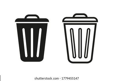 Trash can icon . Trash bin , vector illustration . Black trash bin on white background . 10 eps 