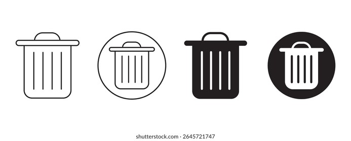 trash can icon in black feel and Thin Icons, Trash garbage can, bin waste vector, Suitable for Web Sites, Books, Cards, Apps.