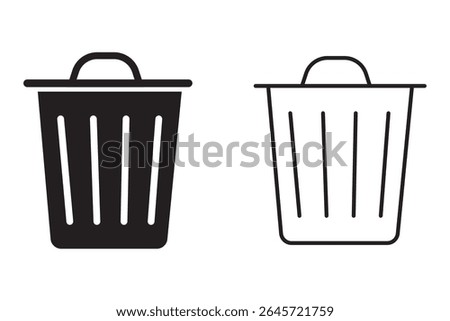 trash can icon in black feel and Thin Icons, Trash garbage can, bin waste vector, Suitable for Web Sites, Books, Cards, Apps.