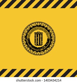 trash can icon black grunge emblem, yellow warning sign. Vector Illustration. Detailed.