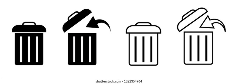 Trash can icon in black and white colors, opening tank, trash, vector graphics