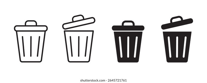 trash can icon in black and white, Trash garbage can one symbol, bin waste vector, Suitable for Web Sites, Books, Cards, Apps.