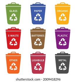 Trash can icon collection. Plastic containers for garbage of different types. Bin icon set. Waste management concept