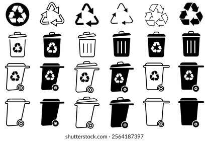 Trash can icon collection recycle bin waste bin sign symbol outline stroke empty full bin eco environment