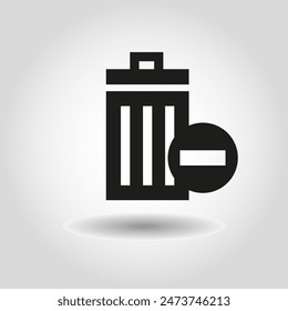 Trash can icon. Delete symbol. Black vector illustration. Grey background.