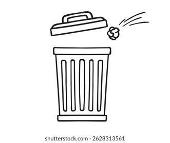 trash can icon doodle hand drawn. Outline line drawing clipart symbol. Vector illustration
