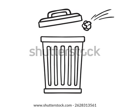 trash can icon doodle hand drawn. Outline line drawing clipart symbol. Vector illustration