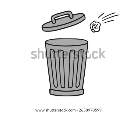 trash can icon doodle hand drawn. colorful cartoon grey line drawing clipart symbol. Vector illustration