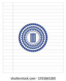 trash can icon draw with pen effect. Blue ink. Vector Illustration. Detailed.