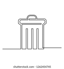 Trash can icon drawn by one black line on a white background. Continuous line drawing. Vector 