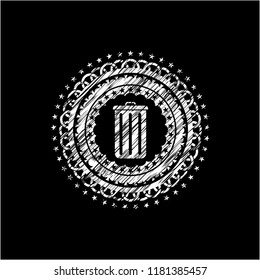 trash can icon drawn chalk emblem, retro style, chalk or chalkboard texture