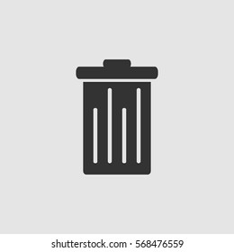 Trash can icon flat. Black pictogram on grey background. Vector illustration symbol