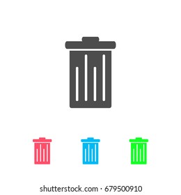 Trash can icon flat. Color pictogram on white background. Vector illustration symbol and bonus icons