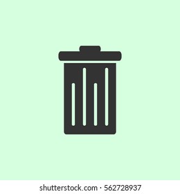 Trash can icon flat. Grey vector symbol on green background