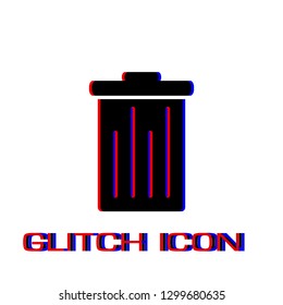 Trash can icon flat. Simple pictogram - Glitch effect. Vector illustration symbol