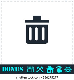 Trash can icon flat. Simple vector symbol and bonus icon