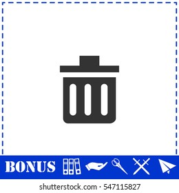 Trash can icon flat. Simple vector symbol and bonus icon