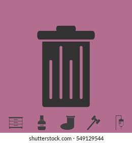 Trash can icon flat. Simple vector grey pictogram and bonus symbol