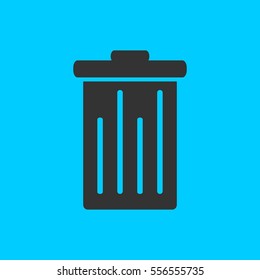 Trash can icon flat. Simple vector black pictogram on blue background