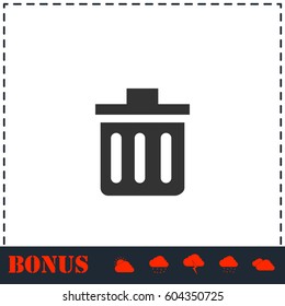 Trash can icon flat. Simple vector symbol and bonus icon