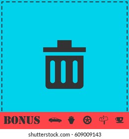 Trash can icon flat. Simple vector symbol and bonus icon