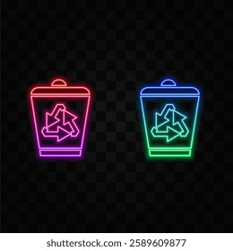 Trash can icon in flat style. neon style. Recycle vector illustration on isolated white background. Garbage basket sign business concept.