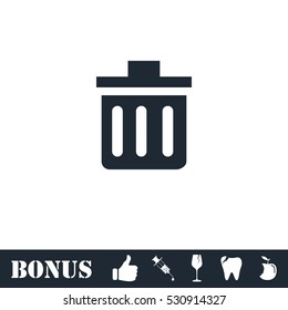 Trash can icon flat. Vector illustration symbol and bonus pictogram