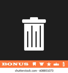 Trash can icon flat. White pictogram on black background. Vector illustration symbol and bonus button tooth, vase, star, mirror, bottle
