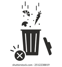 trash can icon with food waste, do not throw away food, flat vector illustration on white background