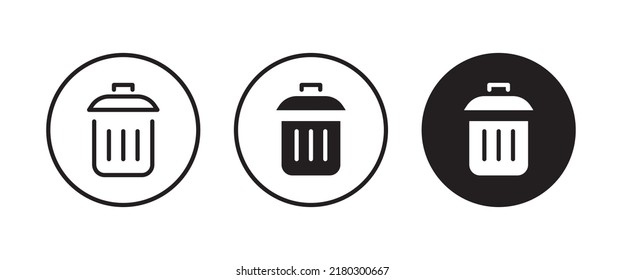 Icono de lata de basura, basura, botón de iconos limpios de la papelera de reciclaje, vector, signo, símbolo, logotipo, ilustración, trazo editable, estilo de diseño plano aislado en pictograma lineal blanco