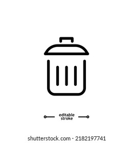 Icono de lata de basura, basura, botón de iconos limpios de la papelera de reciclaje, vector, signo, símbolo, logotipo, ilustración, trazo editable, estilo de diseño plano aislado en pictograma lineal blanco