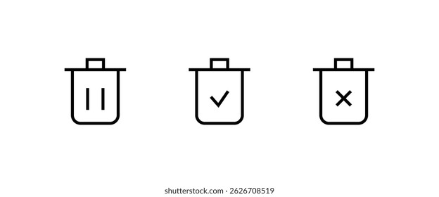Mülleimer-Symbol, Müll, saubere Papierkorb-Symbole Schaltfläche, Vektor, Zeichen, Symbol, Logo, Illustration, bearbeitbarer Strich, flacher Designstil einzeln auf weißem linearem Piktogramm