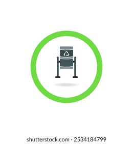 Trash can icon in a green circle. A place for throwing away garbage. Permission to throw garbage into the tank. Garbage can colored in a circle vector. Vector illustration.