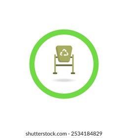 Trash can icon in a green circle. A place for throwing away garbage. Permission to throw garbage into the tank. Garbage can colored in a circle vector. Vector illustration.