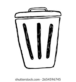 Lixeira pode ícone desenhado à mão arte da linha para reciclagem, resíduos, excluir conceitos.