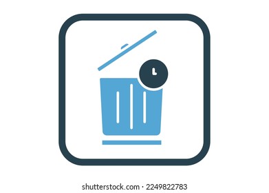 Trash can icon illustration with clock. suitable for waste of time icon. solid icon style. Simple vector design editable