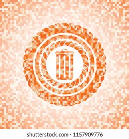 trash can icon inside abstract orange mosaic emblem