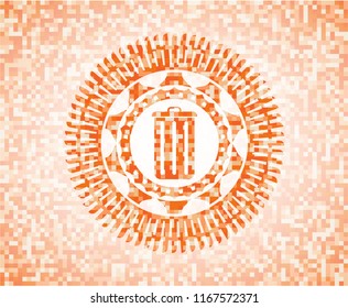 trash can icon inside abstract orange mosaic emblem with background