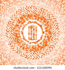 trash can icon inside abstract emblem, orange mosaic background