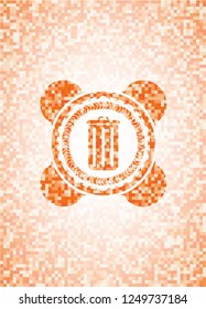 trash can icon inside abstract emblem, orange mosaic background