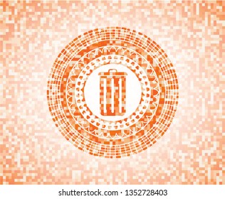 trash can icon inside abstract orange mosaic emblem with background