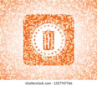 trash can icon inside abstract orange mosaic emblem with background