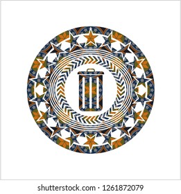 trash can icon inside arabesque emblem background. arabic decoration.