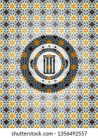 trash can icon inside arabesque badge background. arabic decoration.