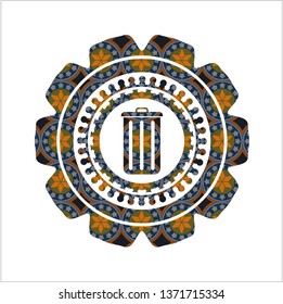 trash can icon inside arabesque badge background. arabic decoration.