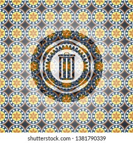 trash can icon inside arabesque badge background. arabic decoration.